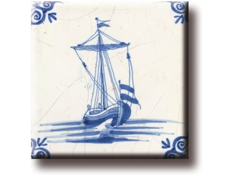 Aimant de réfrigérateur, carrelage bleu de Delft, bateau