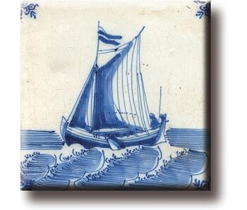 Fridge magnet, Delft blue tile, Sailing ship