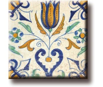 Koelkastmagneet, Delfts blauwe tegel, Tulp met hart