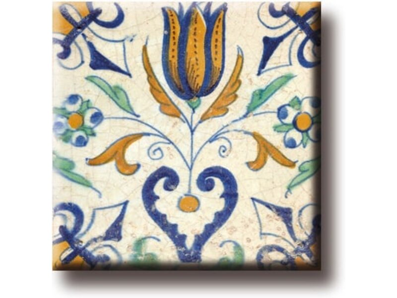 Imán de nevera, azulejo azul de Delft, tulipán con corazón