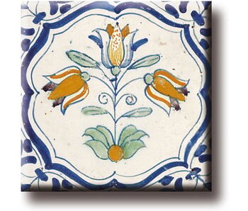 Imán de nevera, azulejo azul de Delft, triplete, policromo