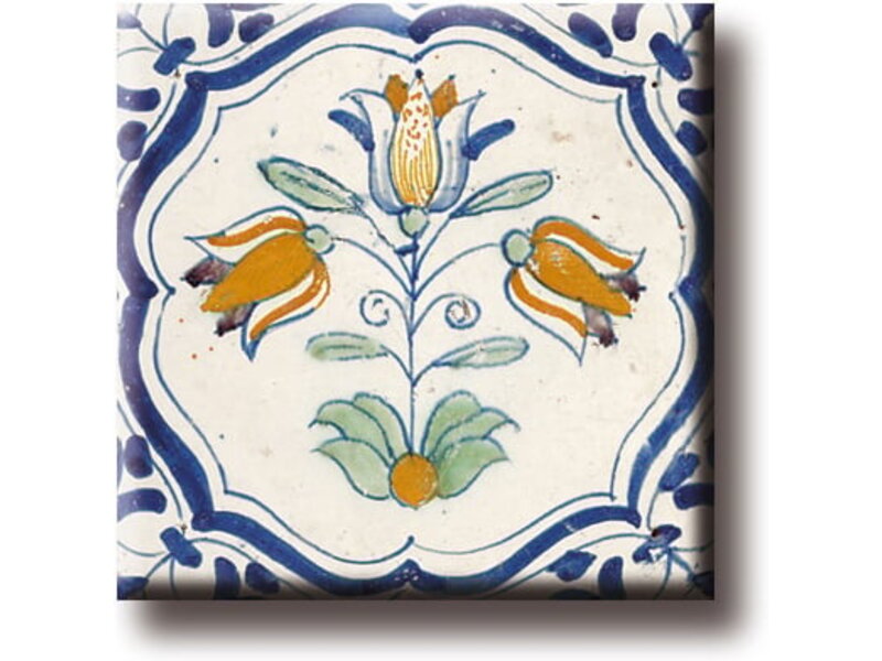 Koelkastmagneet, Delfts blauwe tegel, Drietulp, Polychrome