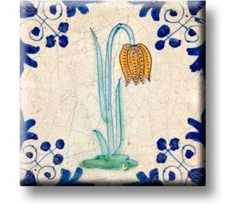 Aimant pour réfrigérateur, carrelage bleu de Delft, fleur de vanneau