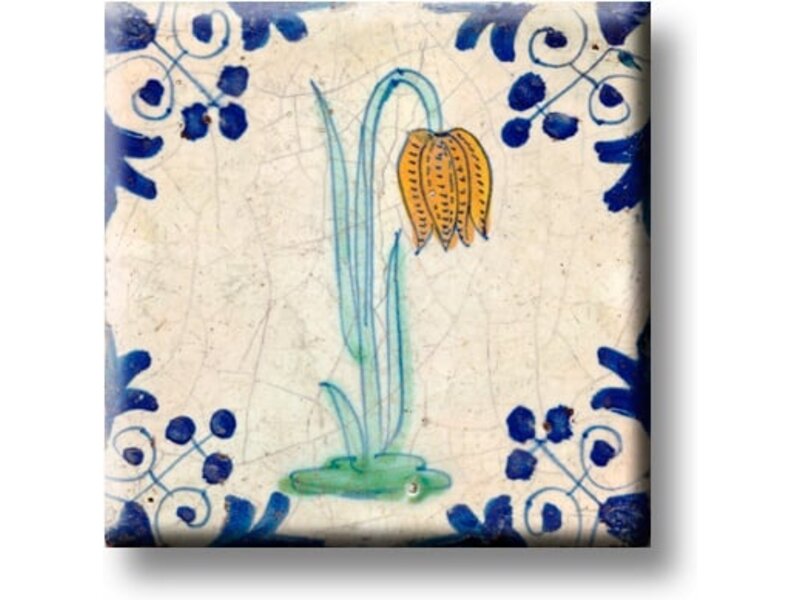 Fridge magnet, Delft blue tile, Lapwing flower