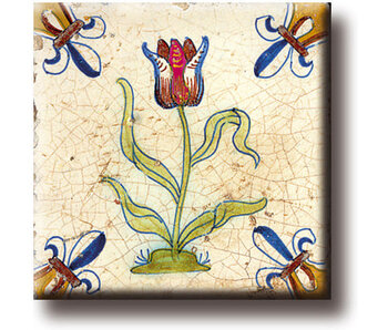 Imán de nevera, azulejo azul de Delft, Tulipán rojo