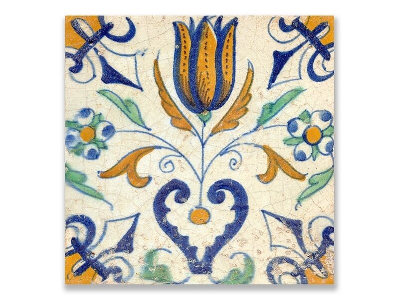 Postal, azulejo azul de Delft Tulipán con corazón