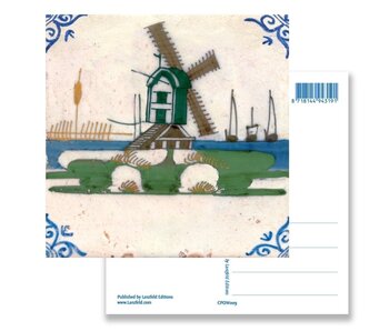Carte postale, Moulin à carreaux bleu polychrome de Delft