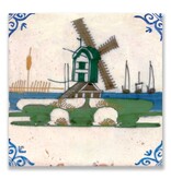 Postcard, Delft Blue Polychrome Tile with Windmill