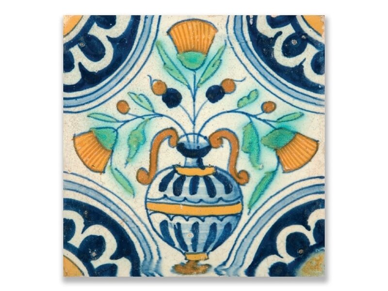 Postal, florero de azulejos azules de Delft, ca 1650