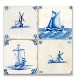 Carte postale, carreaux bleus de Delft Tableau: moulins et navires