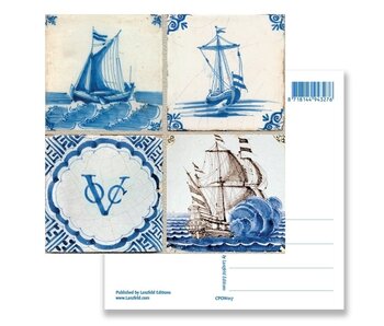 Postcard, Delft Blue Tiles Tableau, Ships