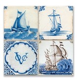 Postal, Tableau de Azulejos Azules de Delft, Barcos Postal, Tableau de Azulejos Azules de Delft, Barcos