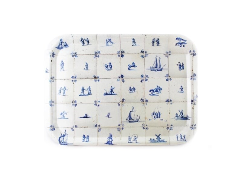 Bandeja laminada grande, azulejos azules de Delft