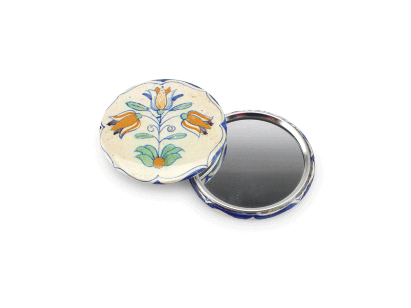 Spiegeltje, klein, Delfts blauwe tegel, Drietulp