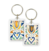 Porte-clés, carrelage bleu Delft, coeur tulipe
