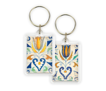 Llavero, azulejo azul de Delft, corazón de tulipán