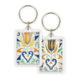 Porte-clés, carrelage bleu Delft, coeur tulipe