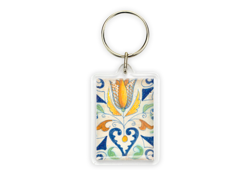Llavero, azulejo azul de Delft, corazón de tulipán