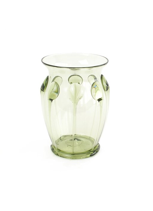 Historisch glaswerk, draadribben glas, 10 cm, groen