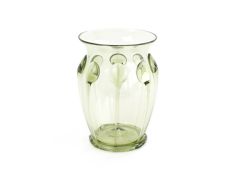 Historisch glaswerk, draadribben glas, 10 cm, groen