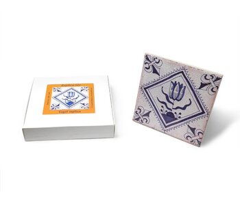 Replica de azulejos, azul de Delft, tulipán cuádruple