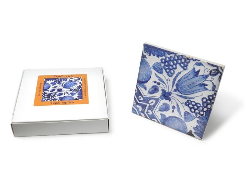 Replica tegel, Delfts Blauw, Diagonale Tulp  13x13 cm