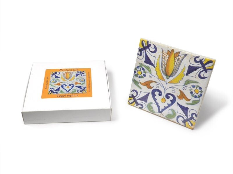 Replica tegel, Delfts blauw, Tulp met hart