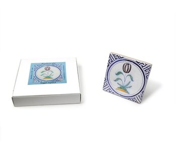 Replica azulejo, Delft azul, tulipán en círculo, 10x10cm