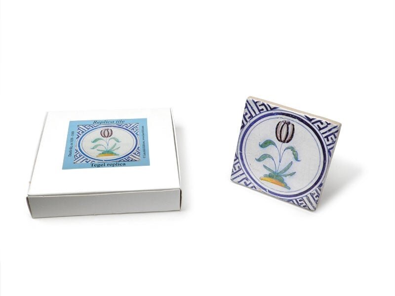 Replikfliese, Delfter Blau, Tulpe im Kreis, 10x10cm