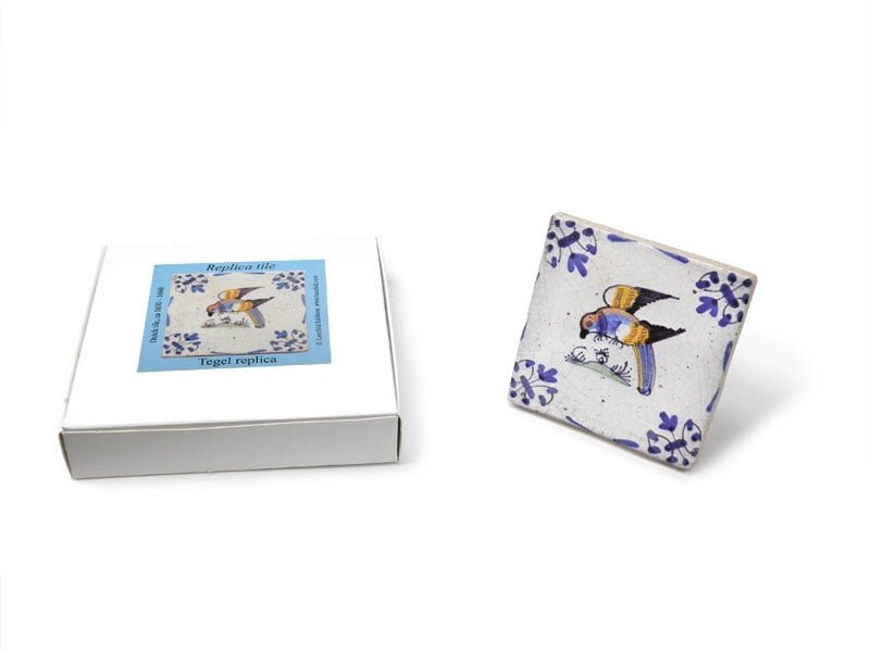 Replikfliese, Delfter Blau, Papagei, 10x10cm