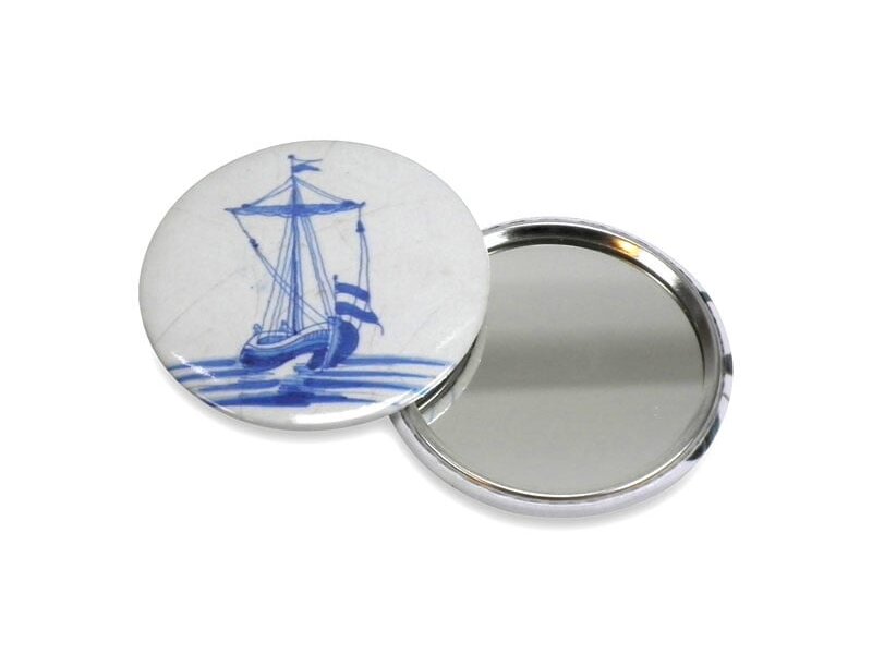 Spiegeltje, klein, Delfts Blauw Zeilboot