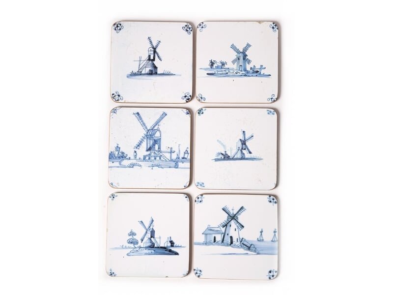 Coasters , Delft Blue Tiles - Windmills