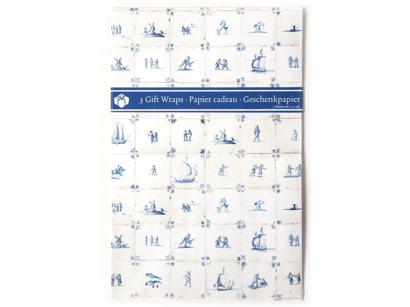 Papel de regalo, azulejos azules de Delft