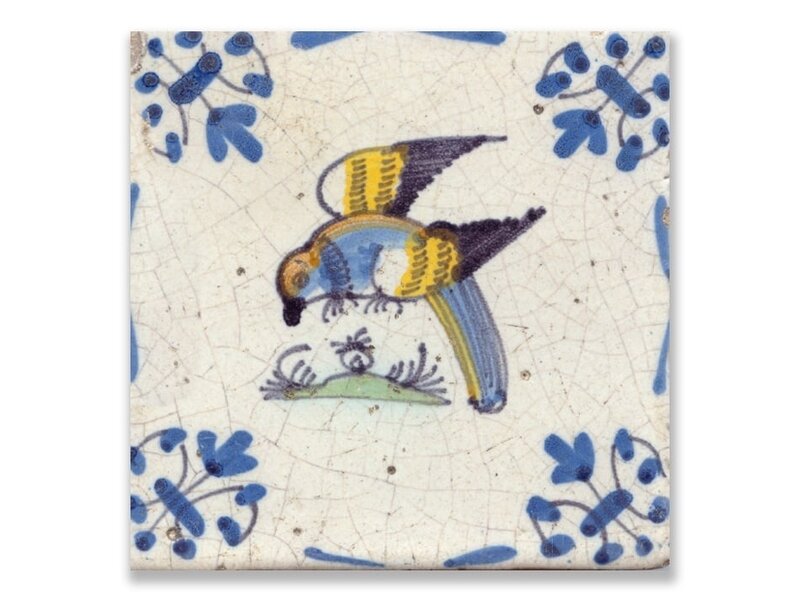 Postal, loro de azulejo azul de Delft
