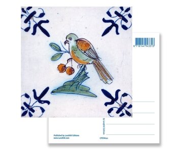 Carte postale, tuile bleue de Delft Oiseau aux fruits rouges