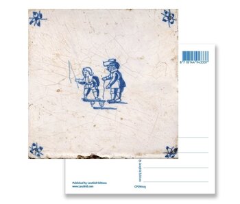 Postkarte, Delfter blaue Fliese Kinder Kreisel