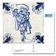 Postal, jugador de laúd de azulejos azules de Delft