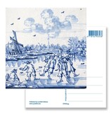 Ansichtkaart, Delfts blauwe tegel Molen en schaatsers