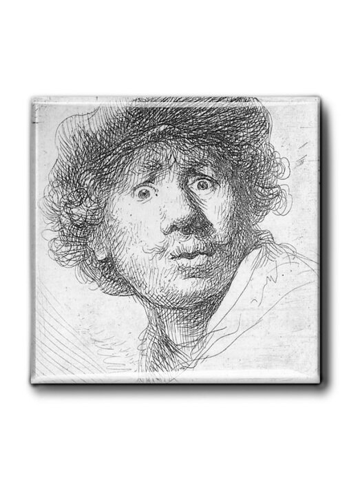 Aimant pour réfrigérateur, autoportrait au look surpris, Rembrandt