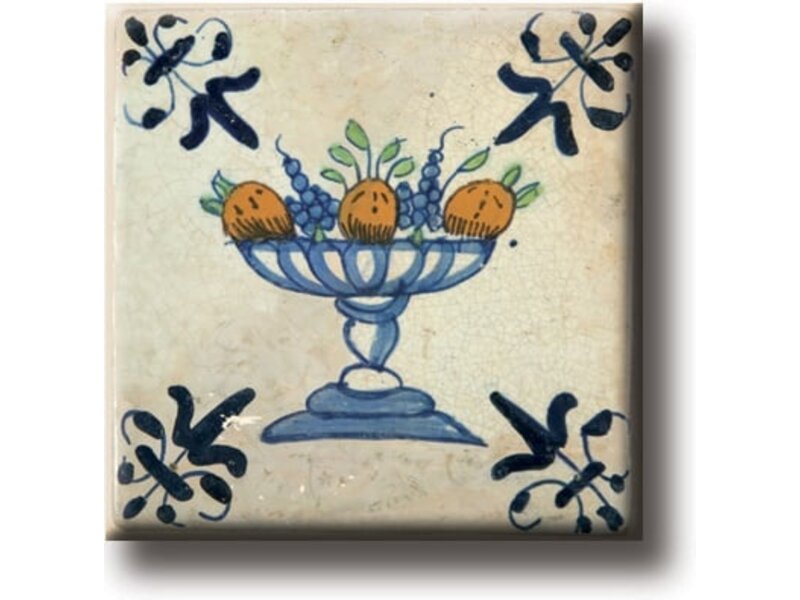 Aimant de réfrigérateur, carreau bleu de Delft, bol de fruits