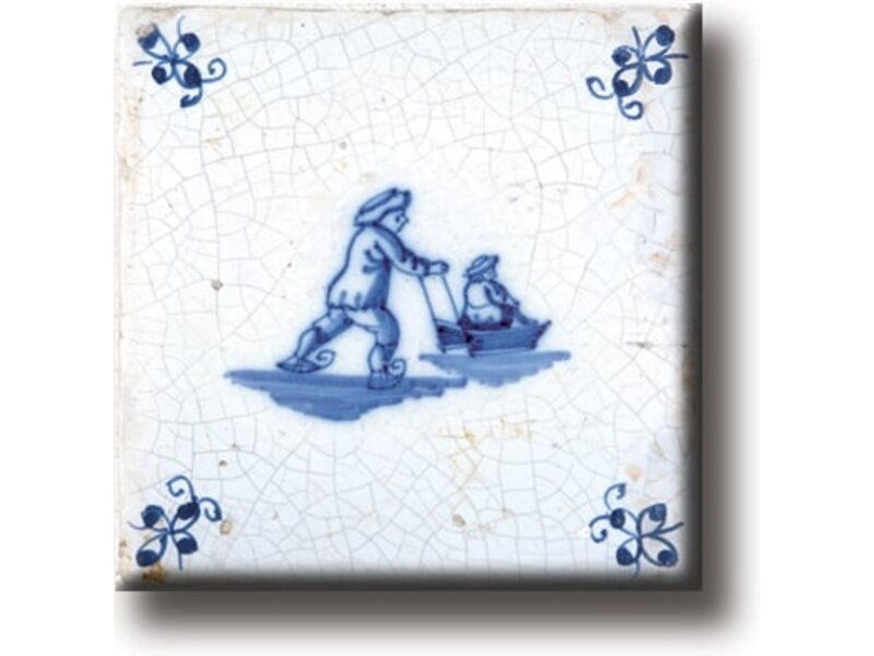 Imán de nevera, azulejo azul de Delft, patines de hielo
