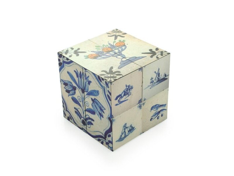 Cubo plegable, azulejos Delft Blue