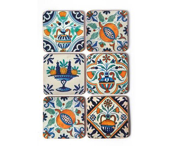 Onderzetters, Delfts Polychrome tegels Bloemen,Fruit