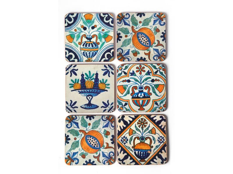 Dessous de verre, Delft Carrelage polychrome Fleurs, Fruits