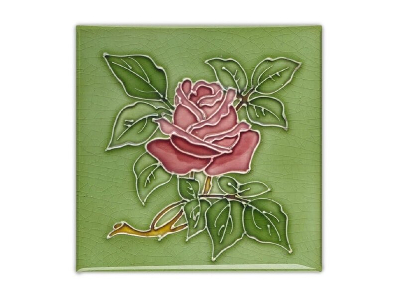 Imán de nevera, azulejo Art Nouveau, rosa en verde