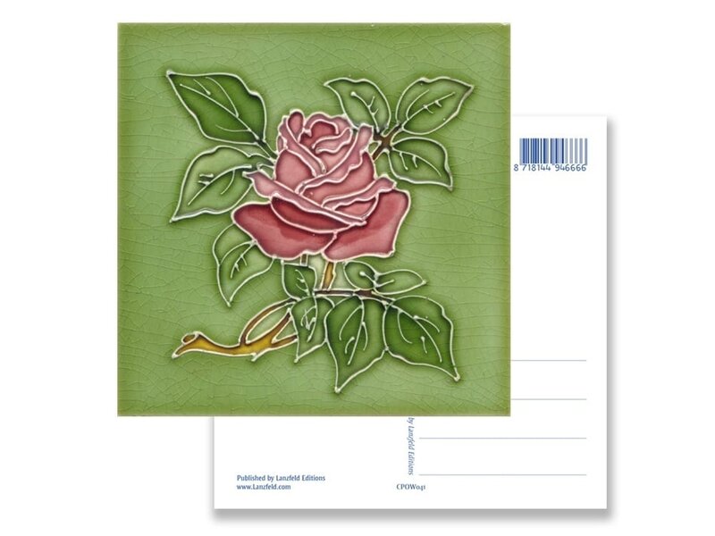 Ansichtkaart, Art Nouveau, roos in groen