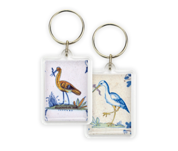 Sleutelhanger, Delfts blauwe tegel, Ooievaar