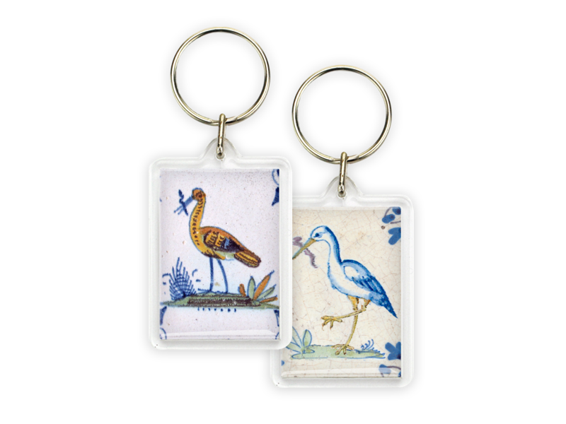 Llavero, azulejo azul de Delft, cigüeña