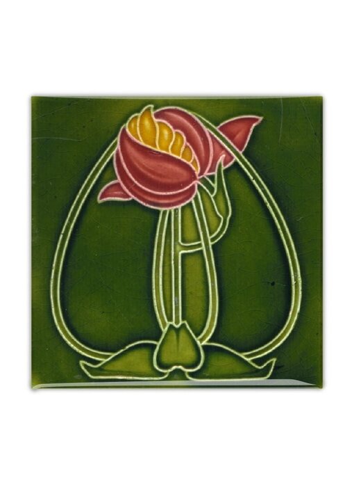 Imán de nevera, Azulejo Art Nouveau, Flor, Redondo