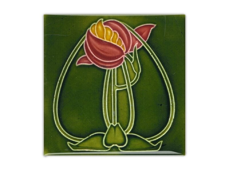 Imán de nevera, Azulejo Art Nouveau, Flor, Redondo